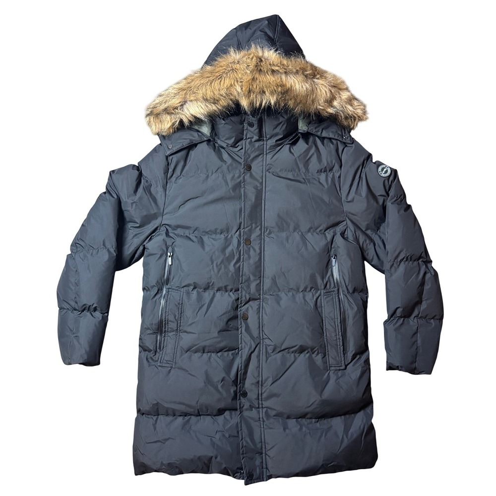 Victory Outfitters Mens Black Puffer Parka Jacket Faux Fur Hood 29018 XL NEW